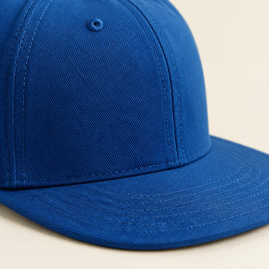 Sidekick result: close-up of plain blue cap fabric, without any embroidery
