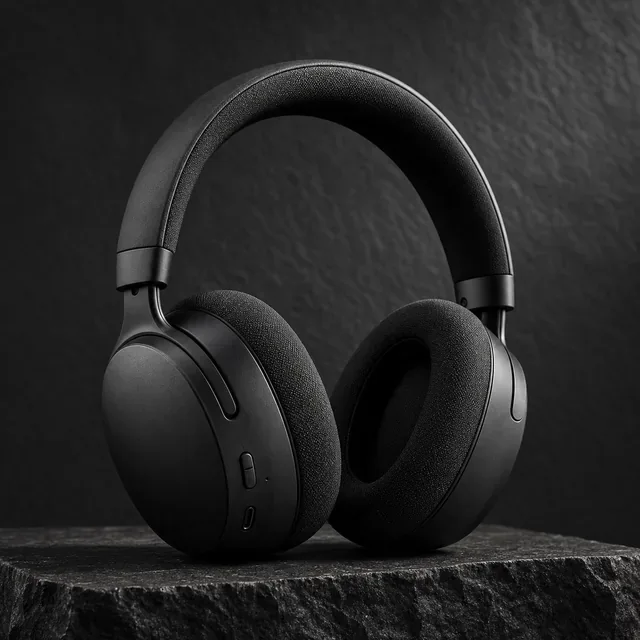 Preview image of the Cinematic Black preset: The product on dark stone with dramatic light, for electronics and bold products.