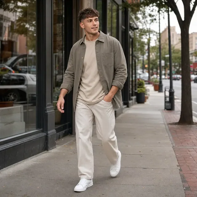Preview image of the City Streetwear preset: A model walking down a city street, for casual clothes and streetwear.