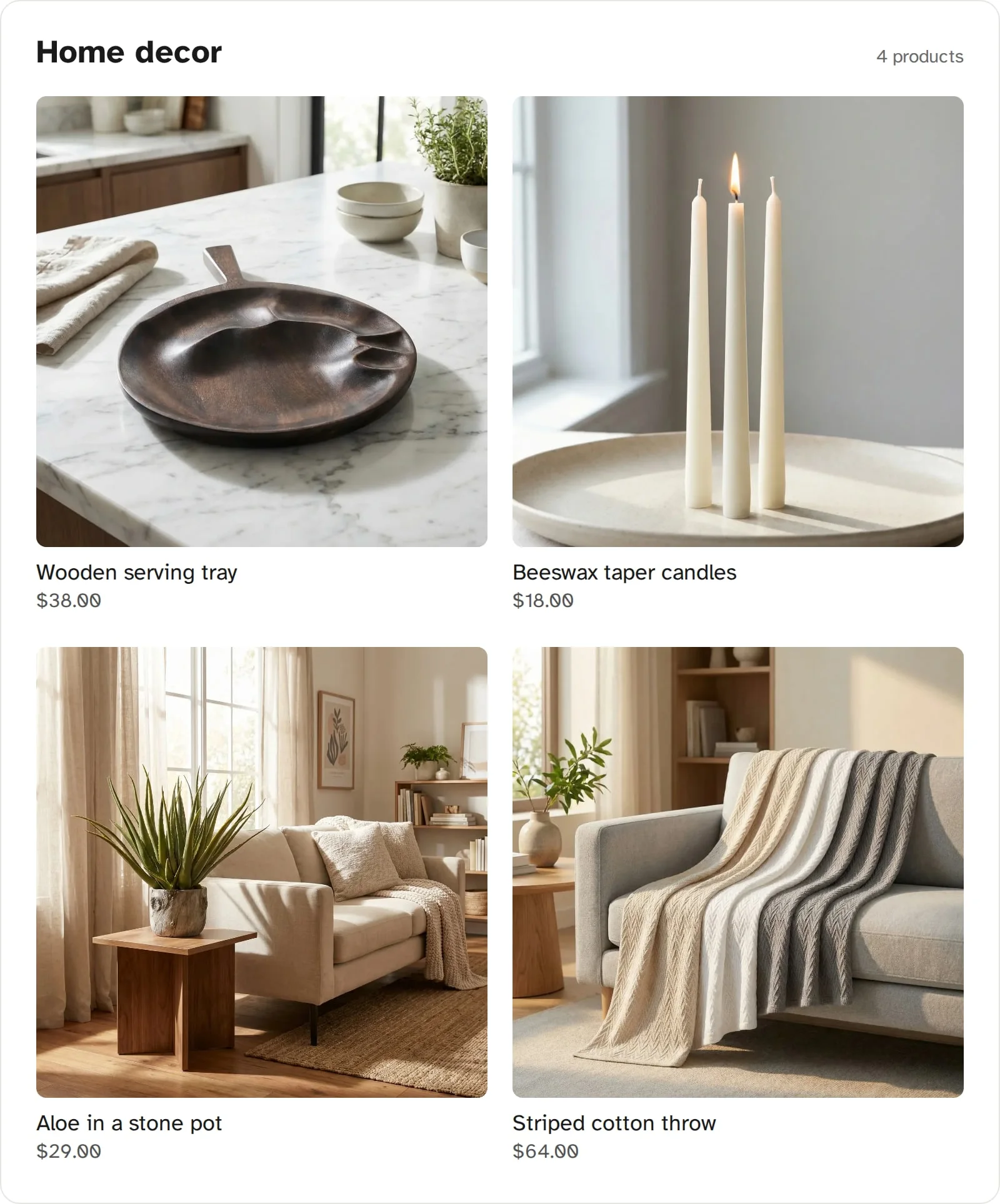The same store collection page with all four product photos square and the same size