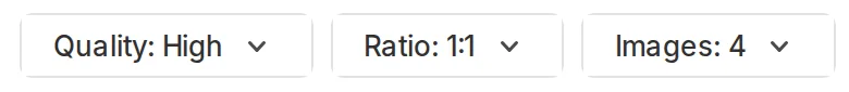 Fulfily generation settings with Quality: High, Ratio: 1:1 and Images: 4 selected