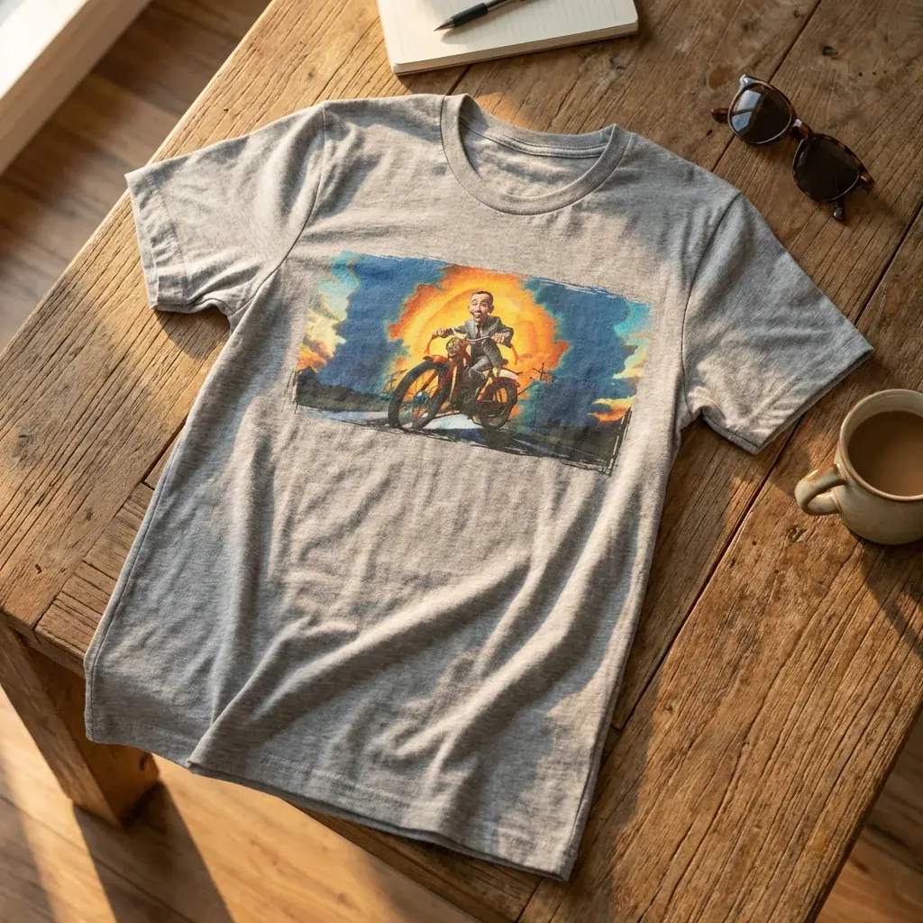 Fashion lifestyle image: graphic shirt flat lay