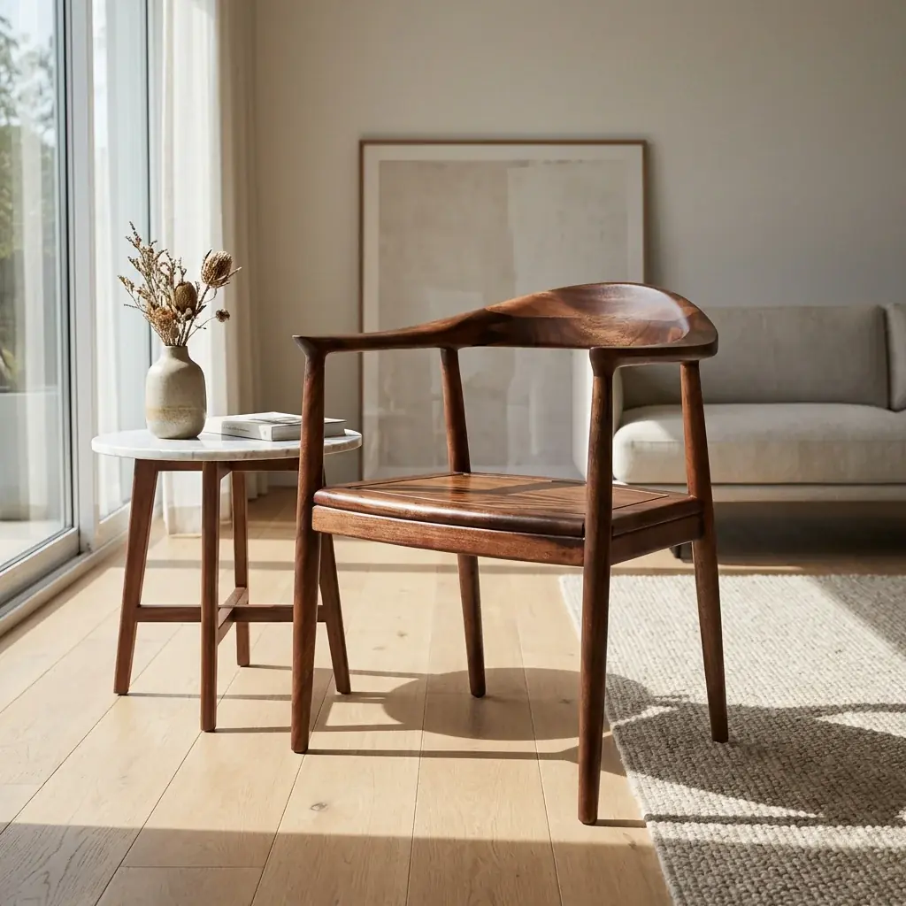 Home lifestyle image: walnut armchair living space