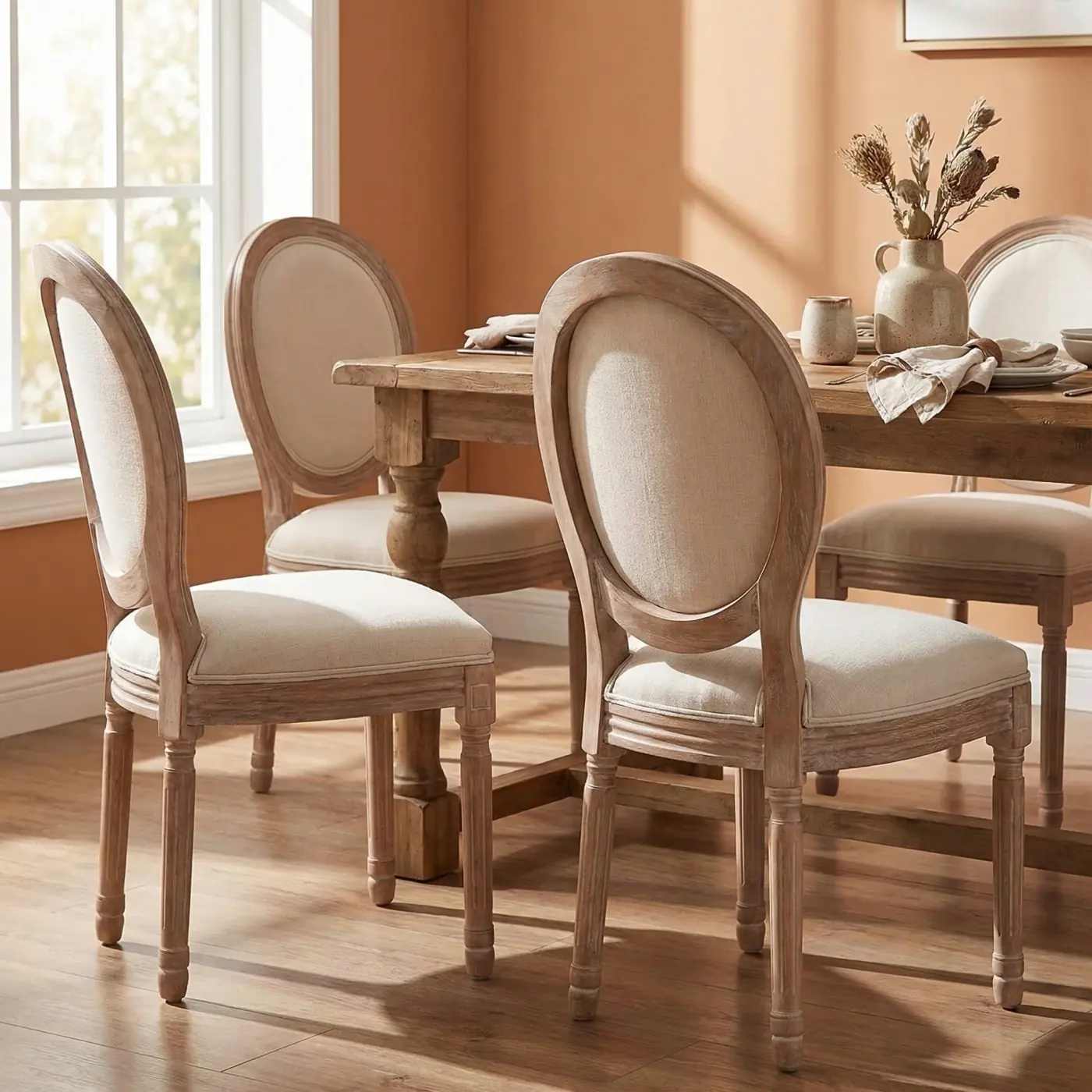 Home lifestyle image: linen dining chairs room