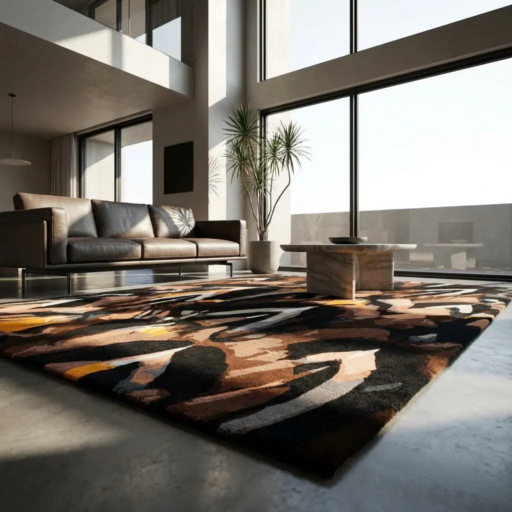 Home lifestyle image: cowhide rug conference table