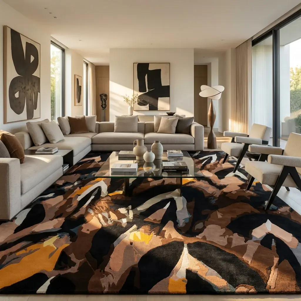 Home lifestyle image: cowhide rug living room