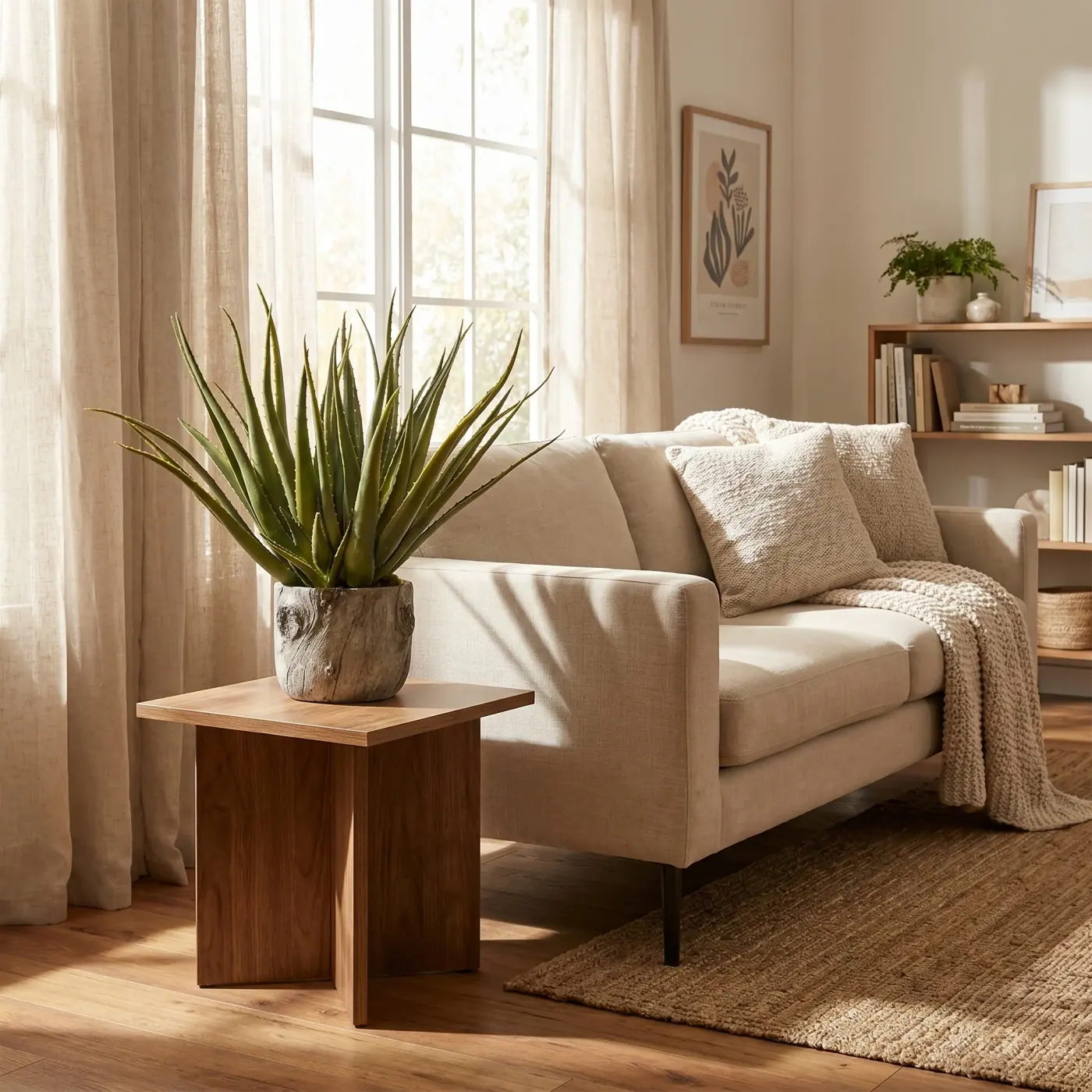 Home lifestyle image: aloe plant living room