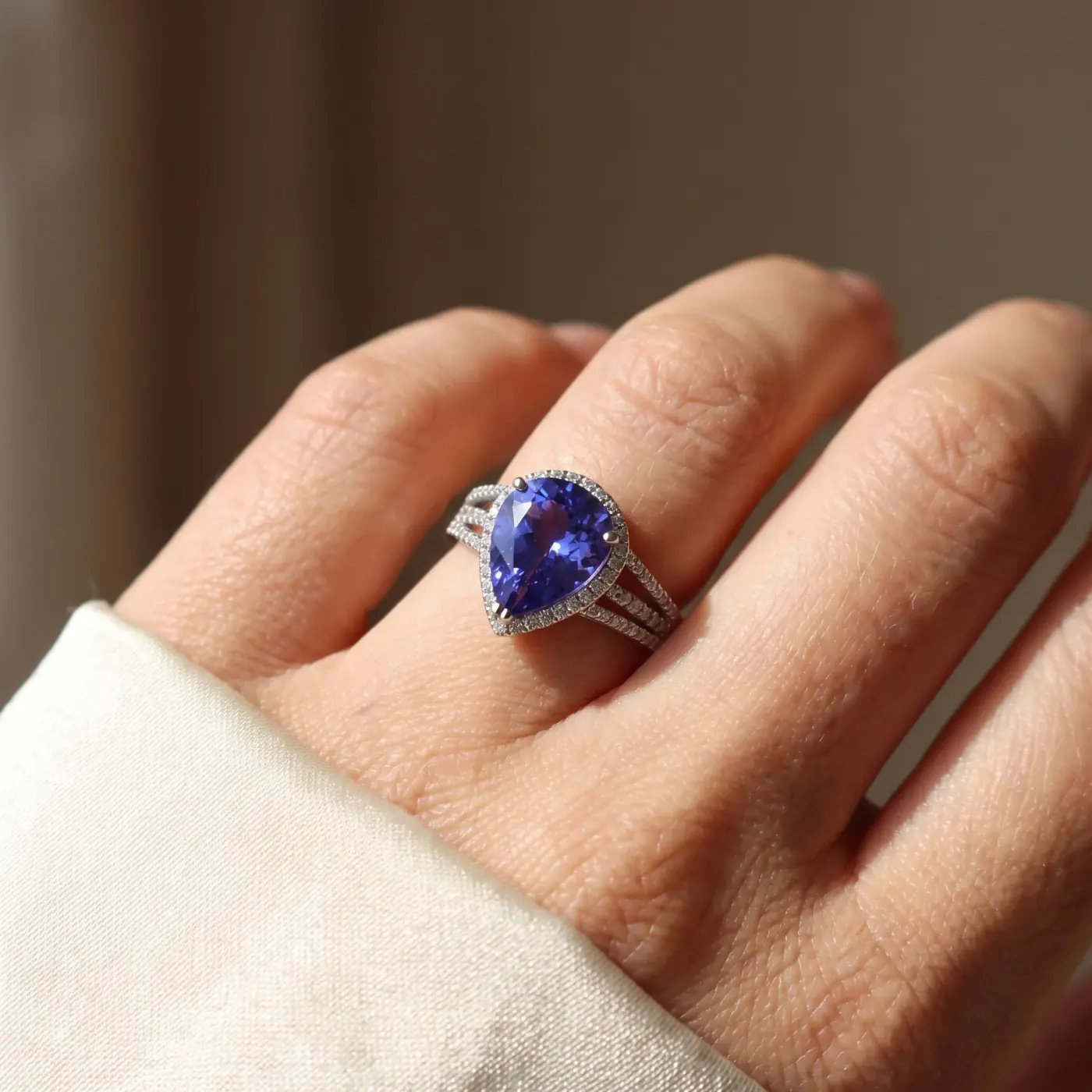 Jewelry lifestyle image: white gold tanzanite ring