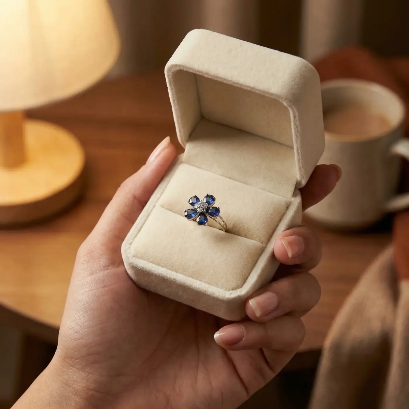 Jewelry lifestyle image: floral ring box
